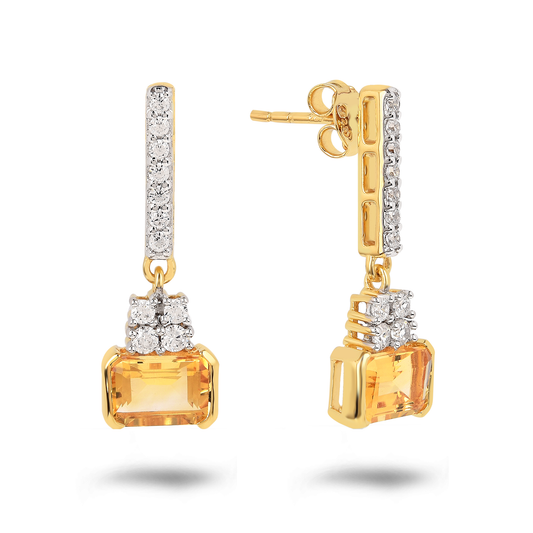 Boucles d'oreilles en Argent 925 doré Or jaune 18k assemblées de Citrine et d'Oxyde de zirconium