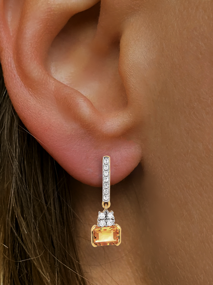 Boucles d'oreilles en Argent 925 doré Or jaune 18k assemblées de Citrine et d'Oxyde de zirconium