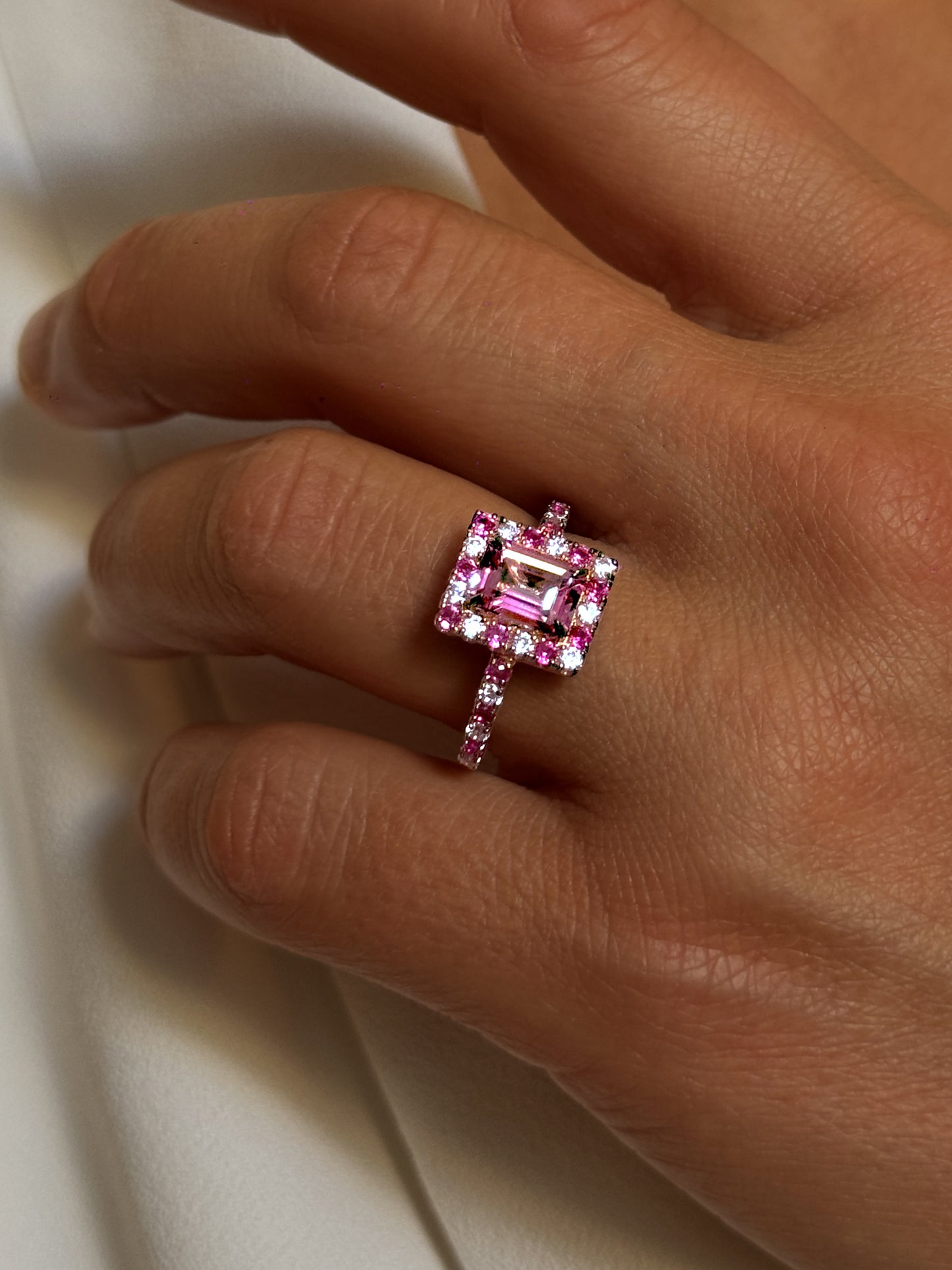 Bague en Argent 925 doré Or rose 18k assemblée de Topaze rose d'Oxyde de zirconium
