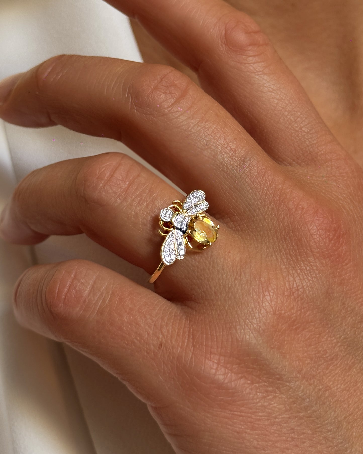 Bague en Argent 925 doré Or jaune 18k assemblée de Citrine et d'Oxyde de zirconium