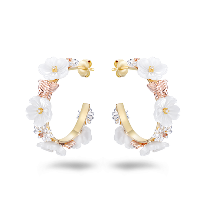 Boucles d'oreilles en Argent 925 doré Or jaune et rose 18k assemblées de Nacre, Champagne et d'Oxyde de zirconium