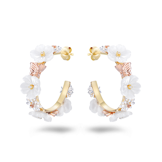 Boucles d'oreilles en Argent 925 doré Or jaune et rose 18k assemblées de Nacre, Champagne et d'Oxyde de zirconium